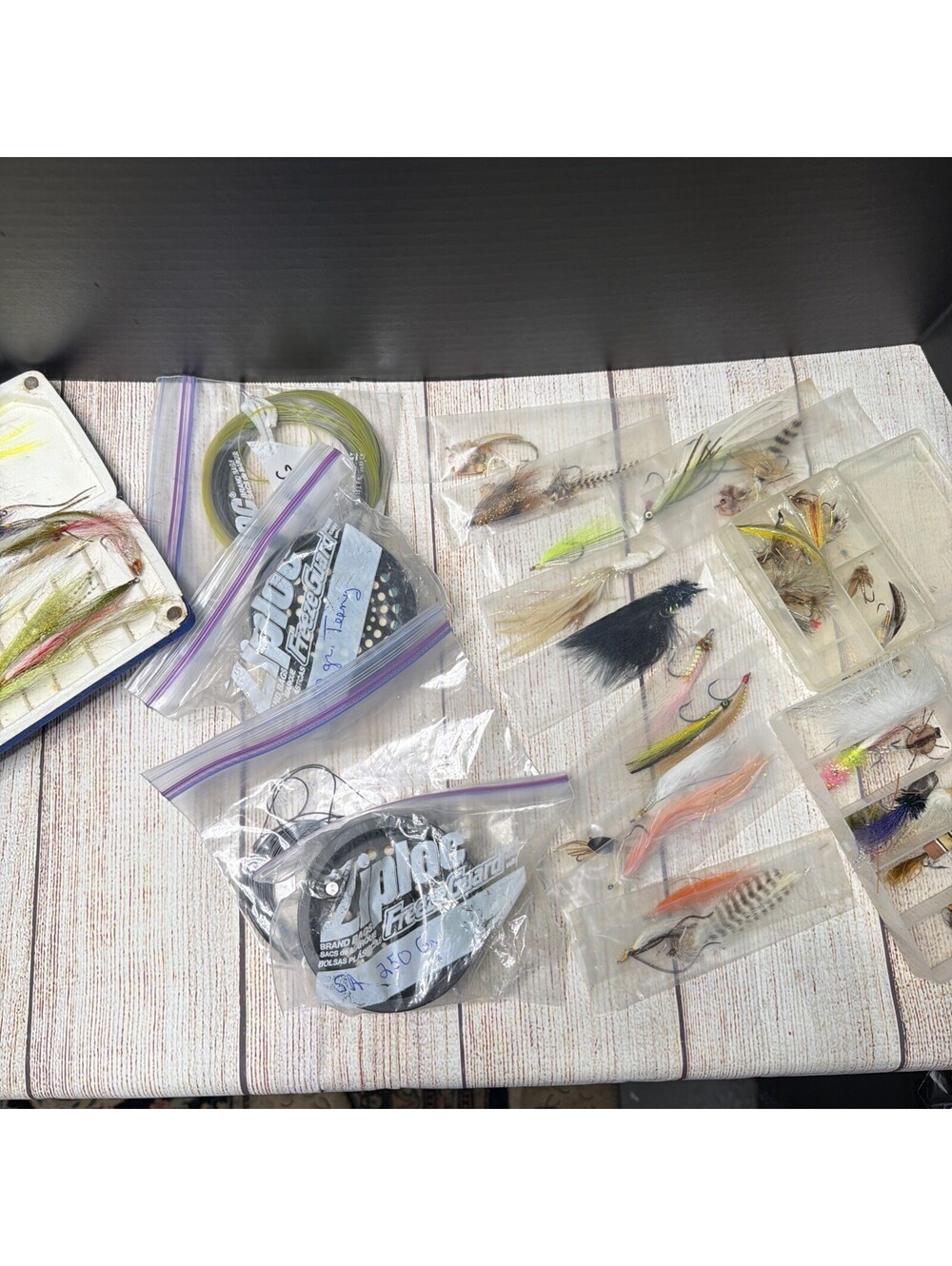 Vintage Fishing Lot Hand Made Fly Lures And Reel Line